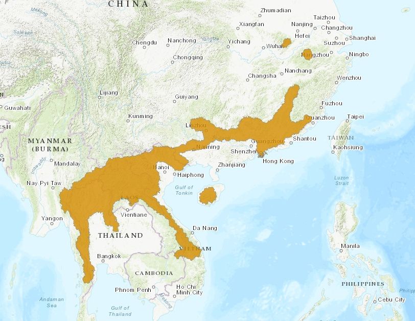 Большеголовая черепаха - карта мест обитания