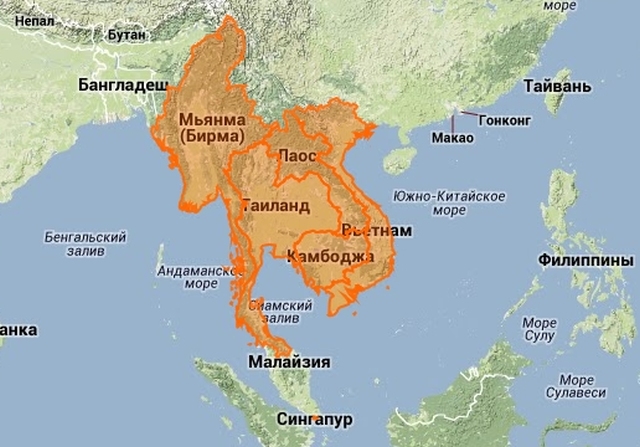 Тайвань и тайланд разница между ними. Политическая карта Индокитая. Индокитай полуостров на карте. Географическое положение полуострова Индокитай. Полуостров Индокитай на контурной карте.