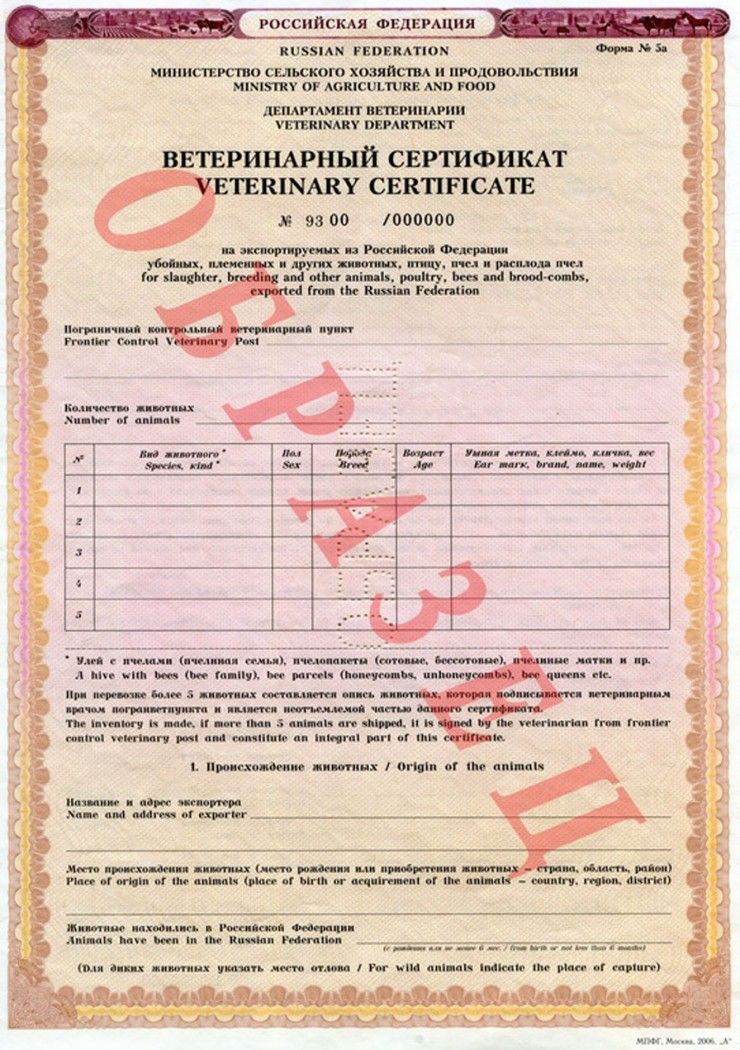 ветеринарный сертификат